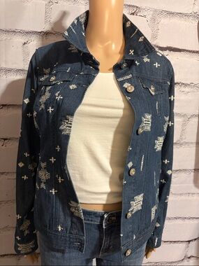 Vintage Laura Ashley Denim Jacket With A Southwest Print Embroidery Size Small